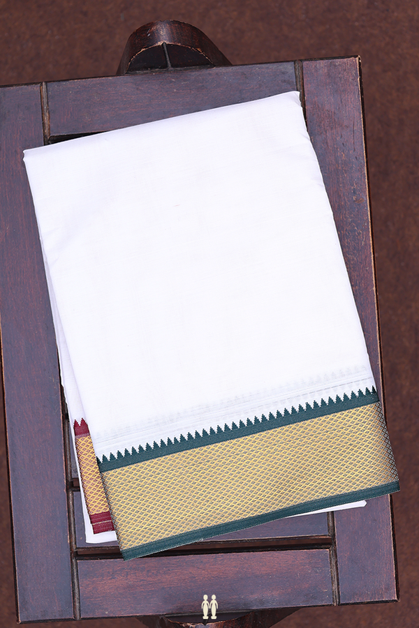 Ganga Jamuna Border White Cotton Dhoti With Angavastram Set