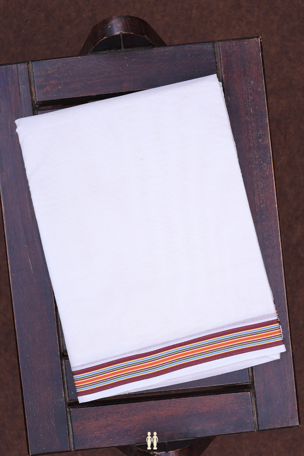Contrast Border White Cotton Dhoti With Angavastram Set