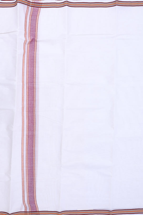 Contrast Border White Cotton Dhoti With Angavastram Set