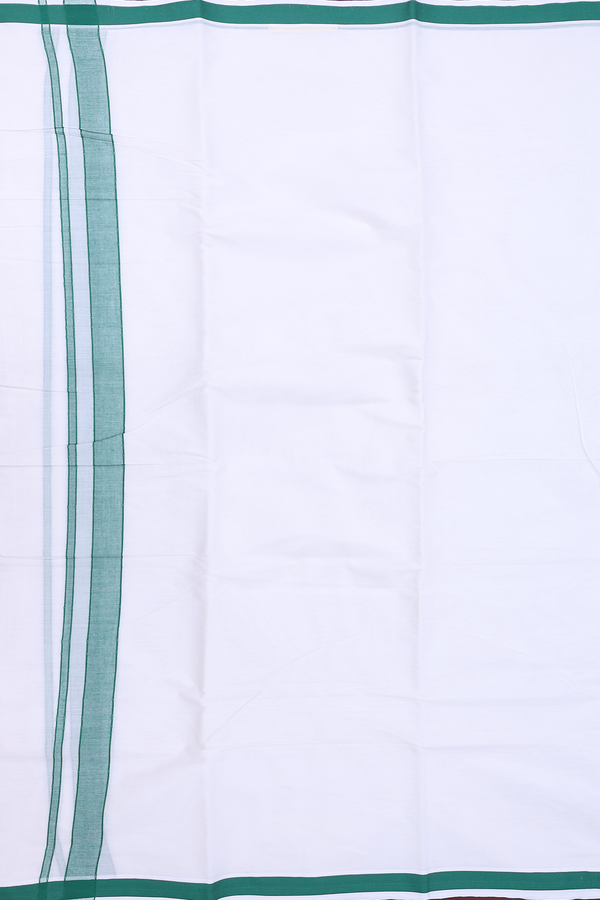 Contrast Border White Cotton Dhoti With Angavastram Set