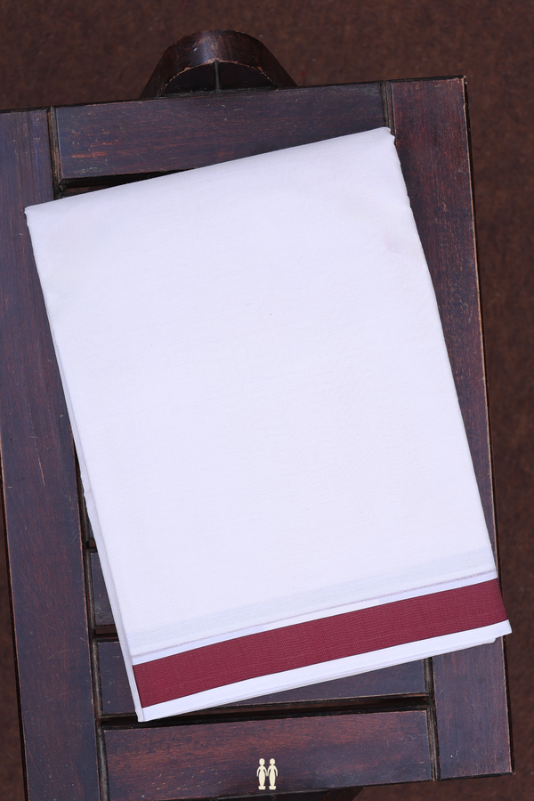 Contrast Border White Cotton Dhoti With Angavastram Set