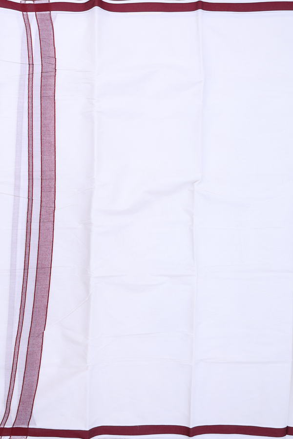 Contrast Border White Cotton Dhoti With Angavastram Set