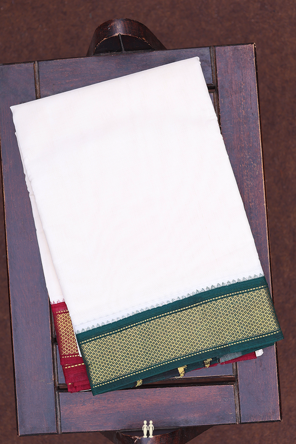 Ganga Jamuna Border White Cotton Dhoti With Angavastram Set