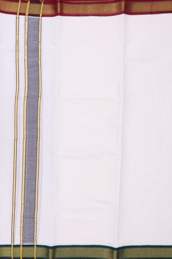 Ganga Jamuna Border White Cotton Dhoti With Angavastram Set
