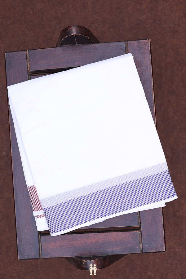 Threadwork Border White Cotton Dhoti With Angavastram Set