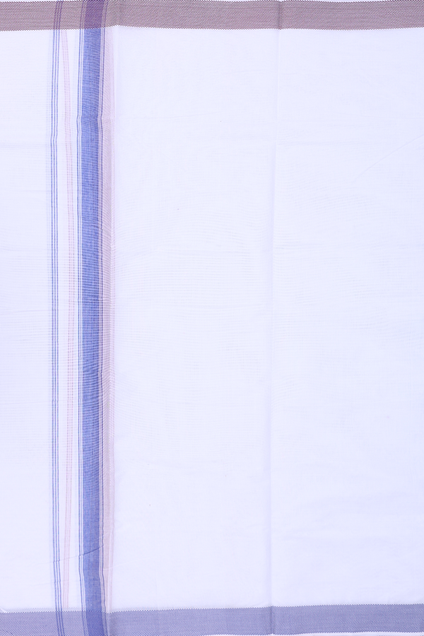 Threadwork Border White Cotton Dhoti With Angavastram Set