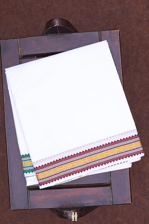 Ganga Jamuna Border White Cotton Dhoti With Angavastram Set