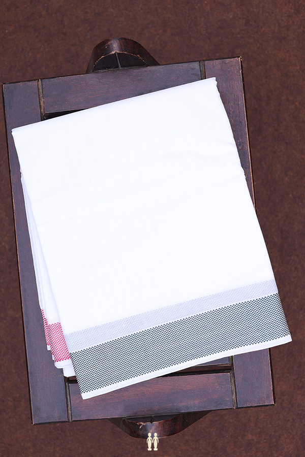 Threadwork Border White Cotton Dhoti With Angavastram Set