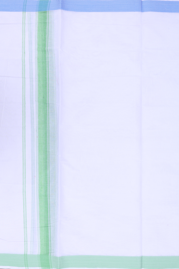 Threadwork Border White Cotton Dhoti With Angavastram Set