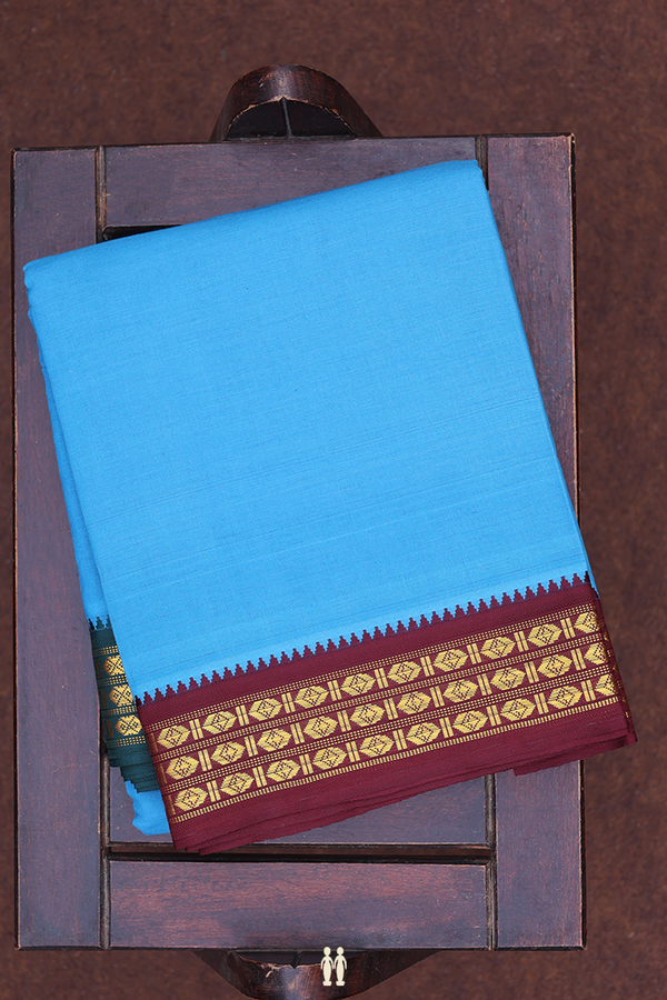 Ganga Jamuna Border Blue Cotton Dhoti With Angavastram Set