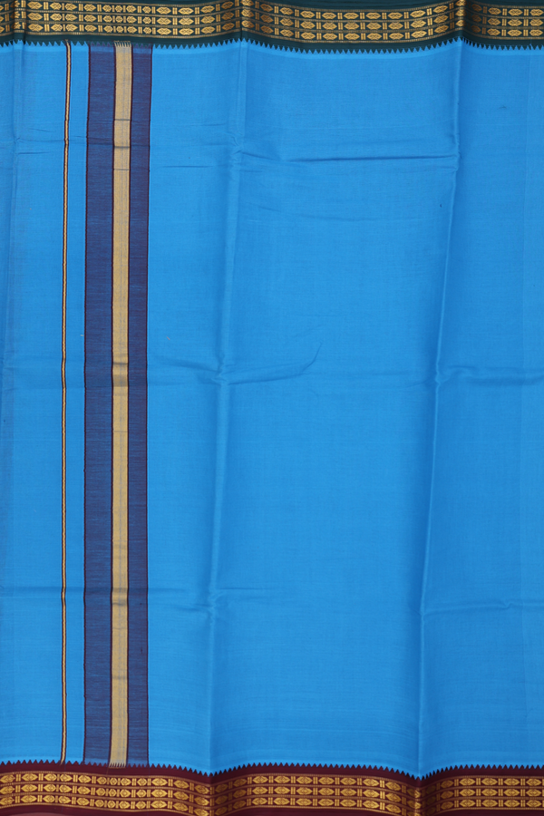 Ganga Jamuna Border Blue Cotton Dhoti With Angavastram Set