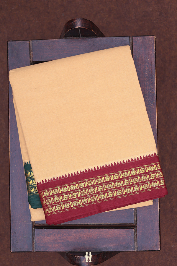 Ganga Jamuna Border Orange Cotton Dhoti With Angavastram Set