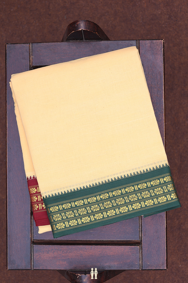 Ganga Jamuna Border Cream Cotton Dhoti With Angavastram Set