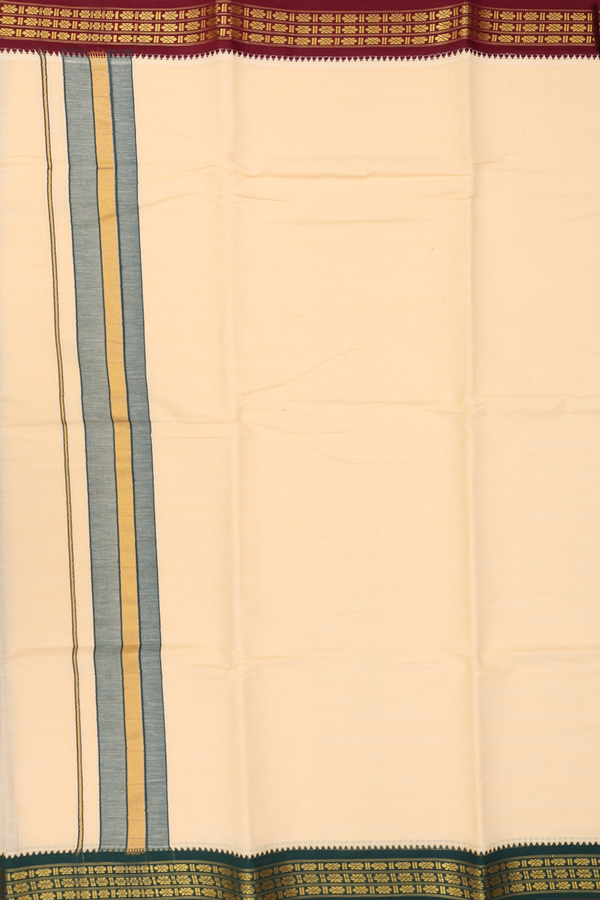 Ganga Jamuna Border Cream Cotton Dhoti With Angavastram Set