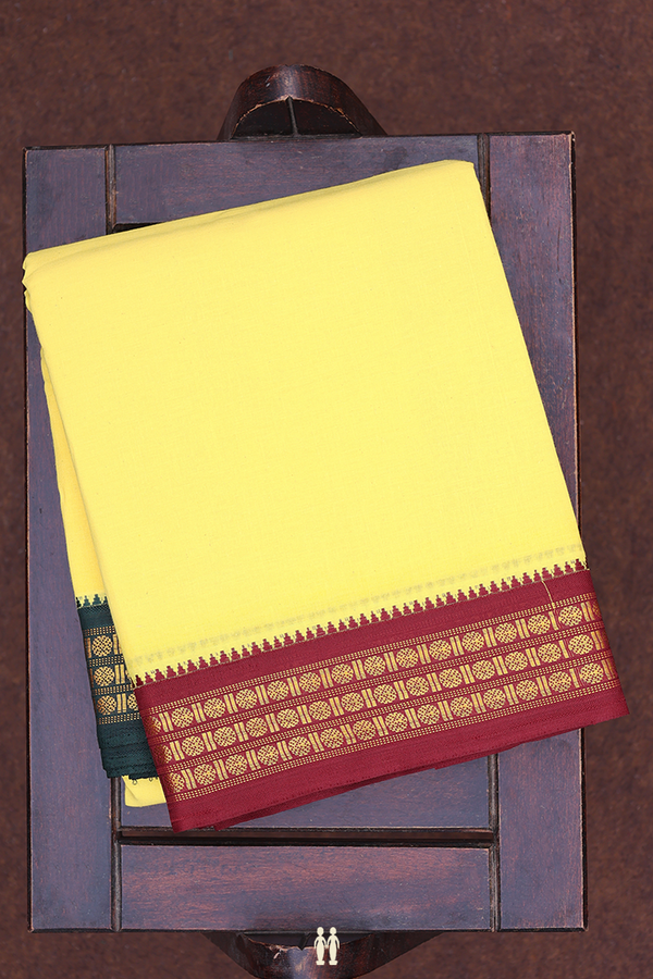 Ganga Jamuna Border Yellow Cotton Dhoti With Angavastram Set