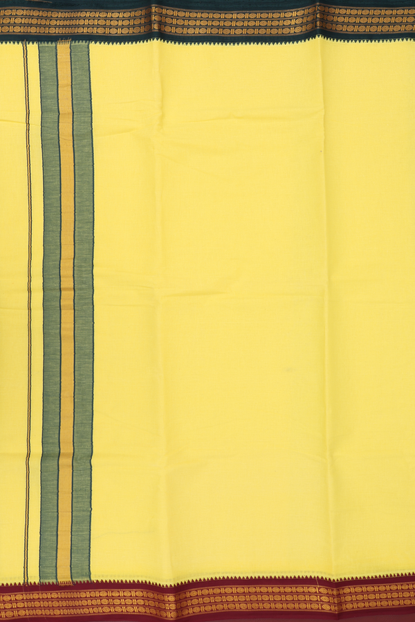 Ganga Jamuna Border Yellow Cotton Dhoti With Angavastram Set