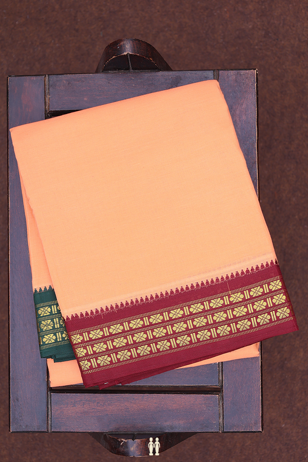 Ganga Jamuna Border Orange Cotton Dhoti With Angavastram Set