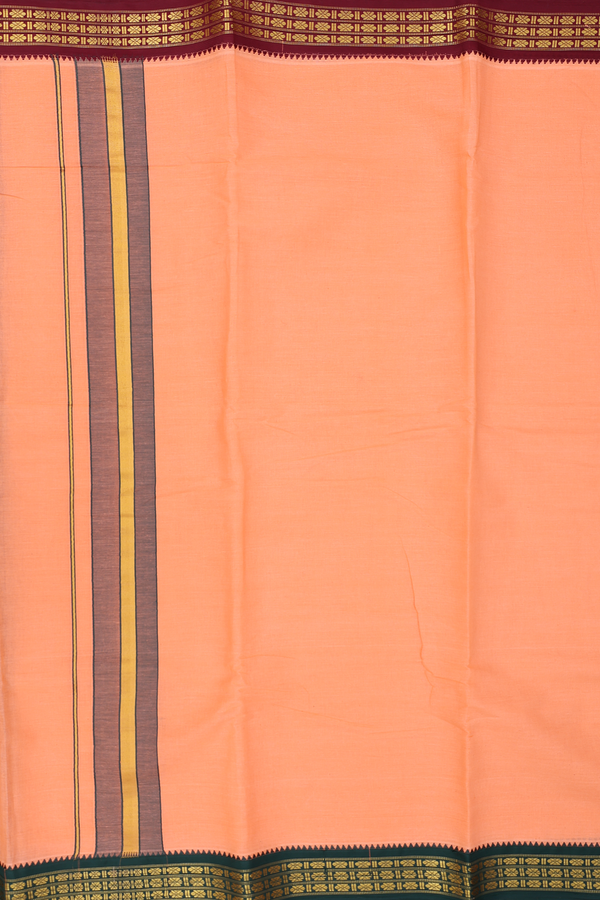 Ganga Jamuna Border Orange Cotton Dhoti With Angavastram Set