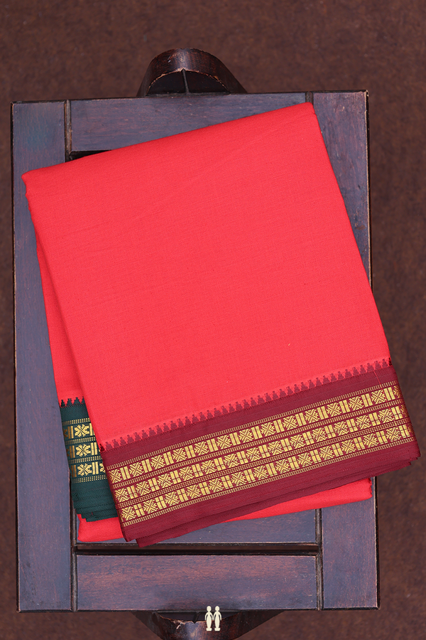 Ganga Jamuna Border Red Cotton Dhoti With Angavastram Set