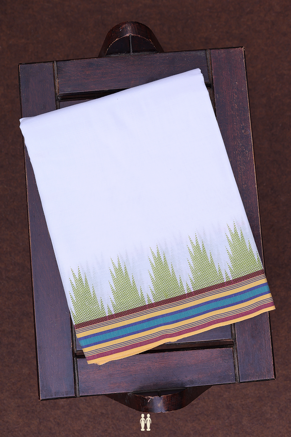 Temple Border White Cotton Dhoti With Angavastram Set