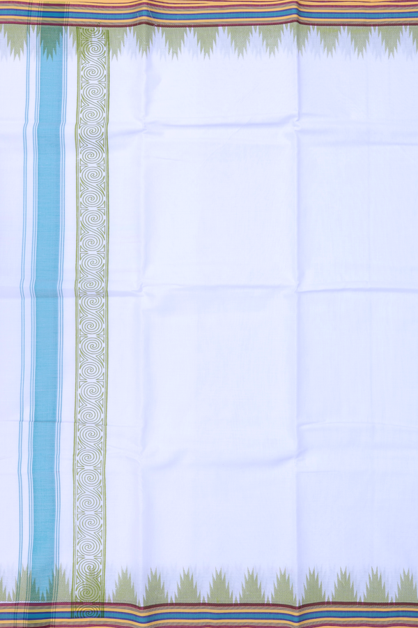Temple Border White Cotton Dhoti With Angavastram Set