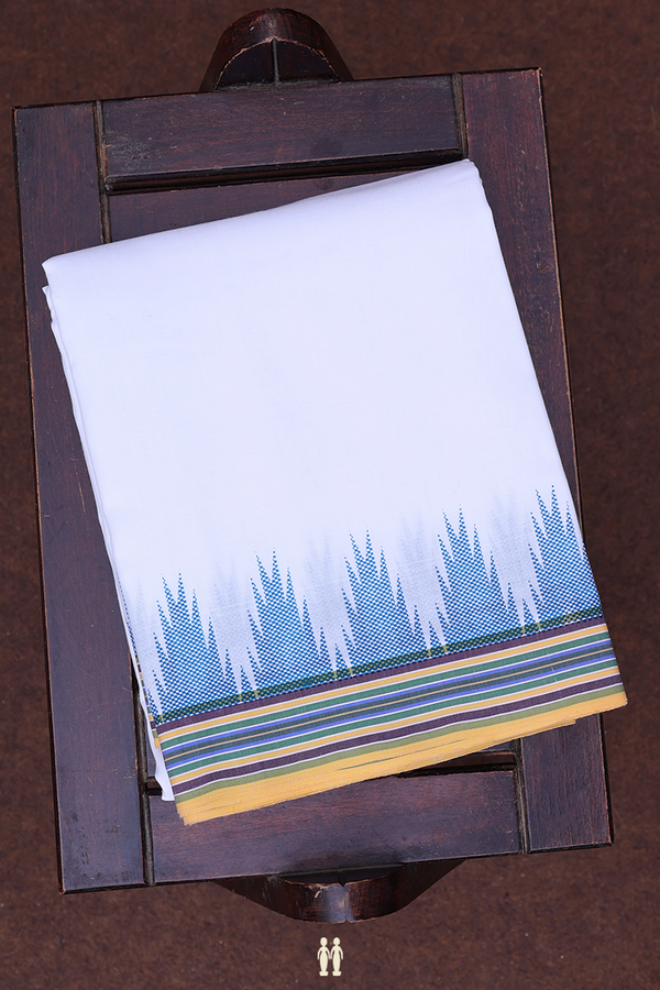 Temple Border Border White Cotton Dhoti With Angavastram Set