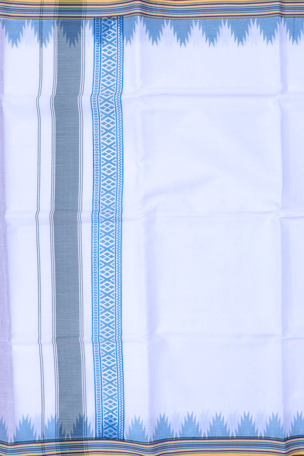 Temple Border Border White Cotton Dhoti With Angavastram Set
