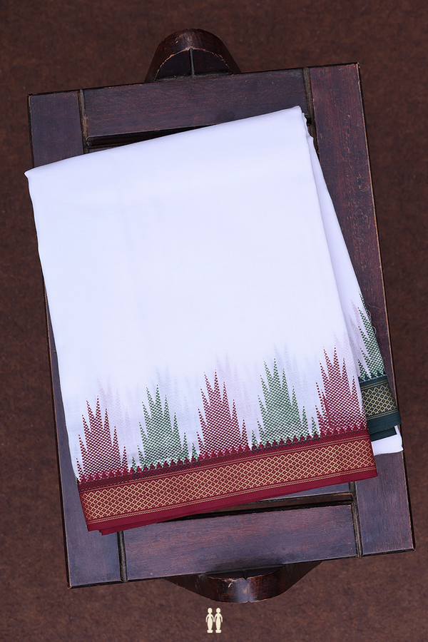 Temple Border White Cotton Dhoti With Angavastram Set