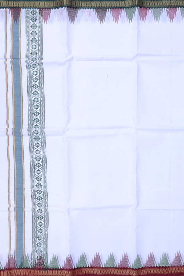 Temple Border White Cotton Dhoti With Angavastram Set