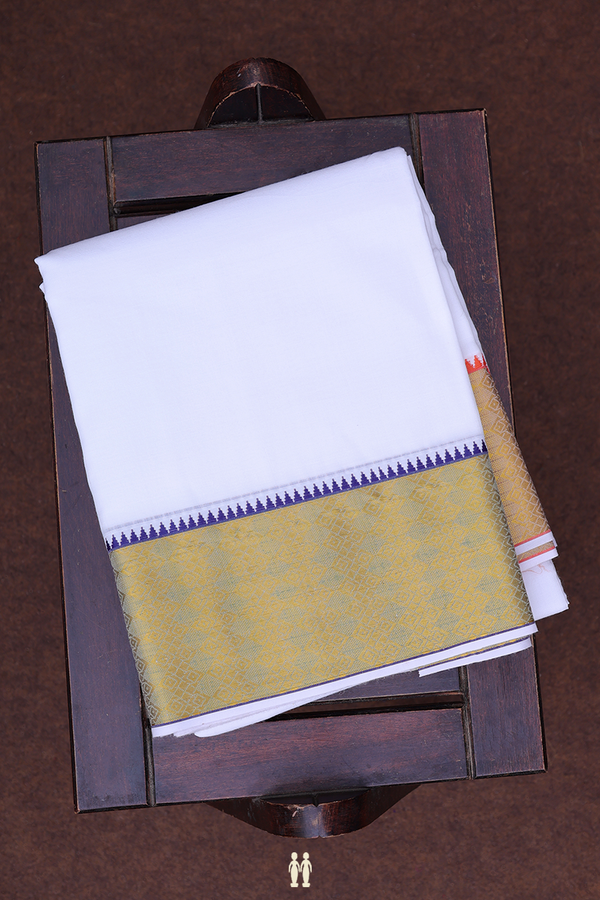 Zari Border White Cotton Dhoti With Angavastram Set