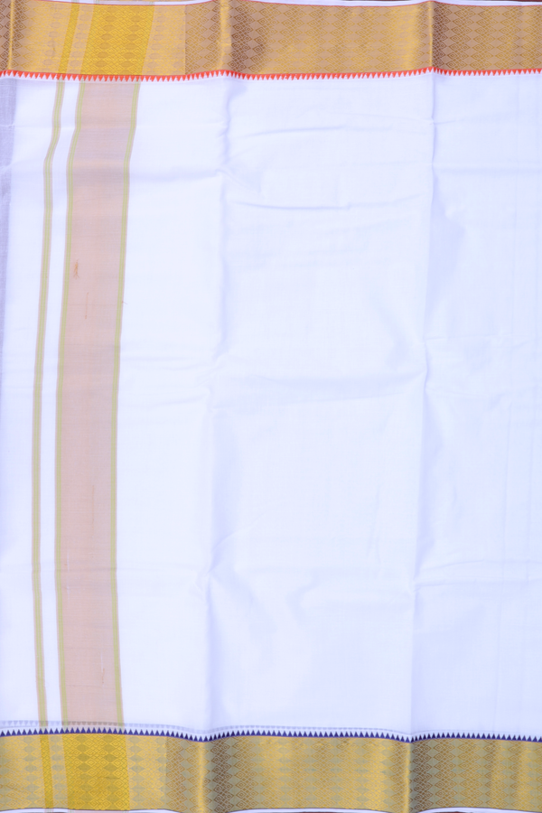 Zari Border White Cotton Dhoti With Angavastram Set