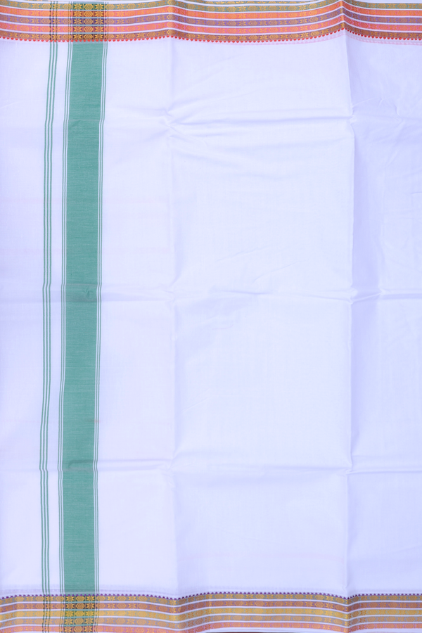 Contrast Border White Cotton Dhoti With Angavastram Set