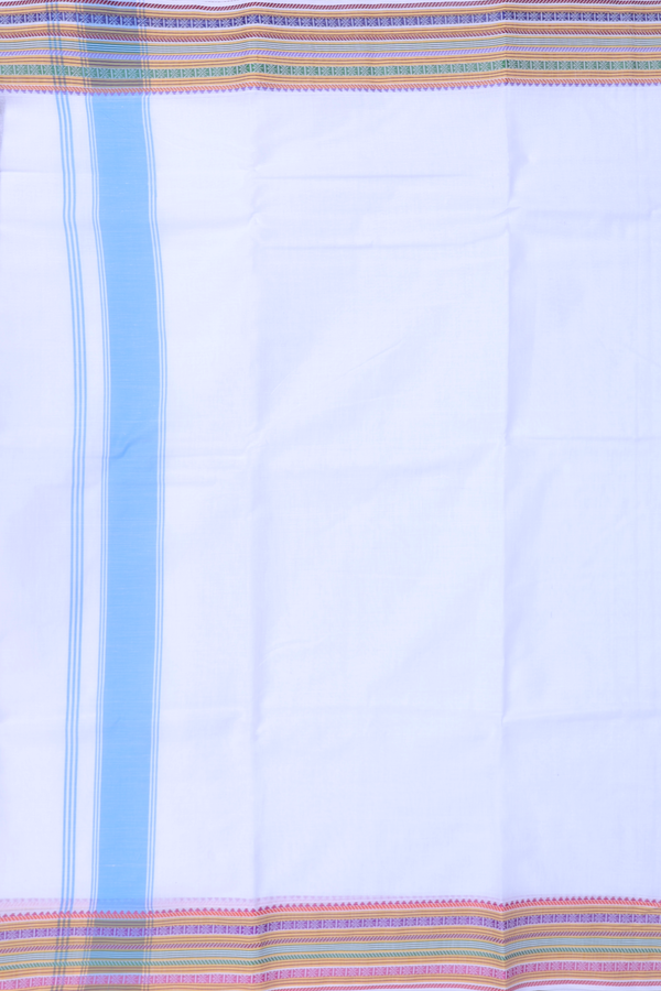 Contrast Border White Cotton Dhoti With Angavastram Set