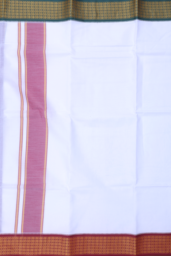 Ganga Jamuna Border White Cotton Dhoti With Angavastram Set