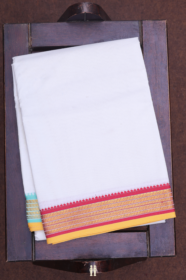 Ganga Jamuna Border White Cotton Dhoti With Angavastram Set
