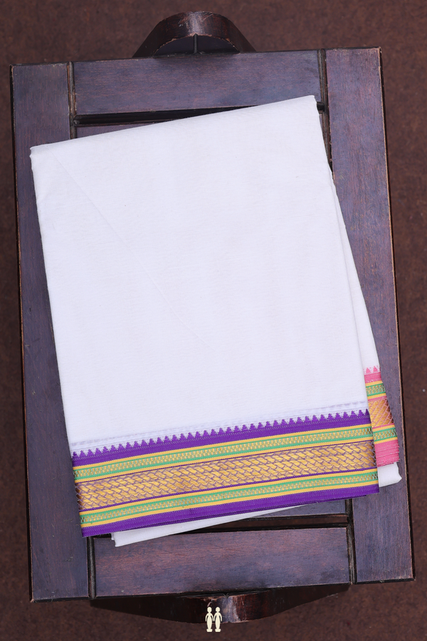 Ganga Jamuna Border White Cotton Dhoti With Angavastram Set