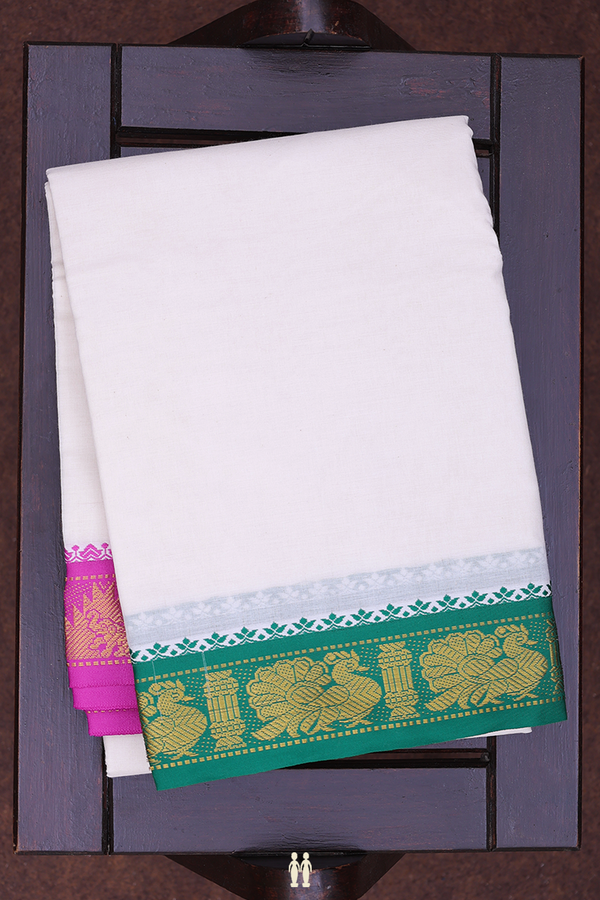 Ganga Jamuna Border White Cotton Dhoti With Angavastram Set