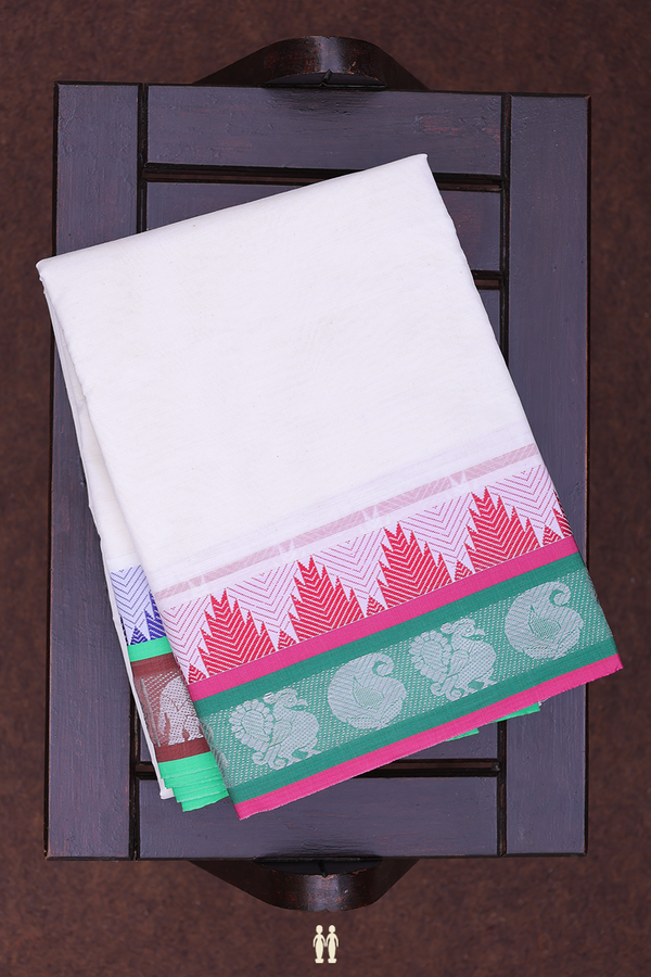 Ganga Jamuna Border White Cotton Dhoti With Angavastram Set