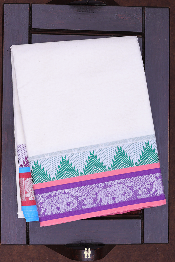 Ganga Jamuna Border White Cotton Dhoti With Angavastram Set