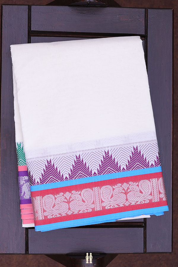 Ganga Jamuna Border White Cotton Dhoti With Angavastram Set