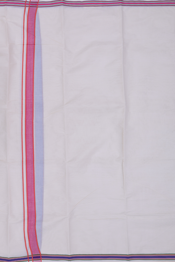 Stripes Border White Cotton Dhoti With Angavastram Set