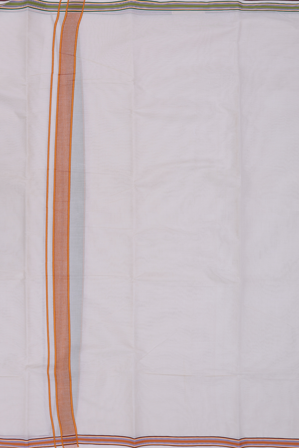 Stripes Border White Cotton Dhoti With Angavastram Set