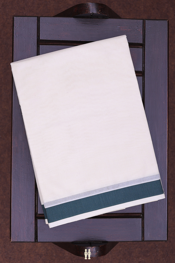 Contrast Border White Cotton Dhoti With Angavastram Set