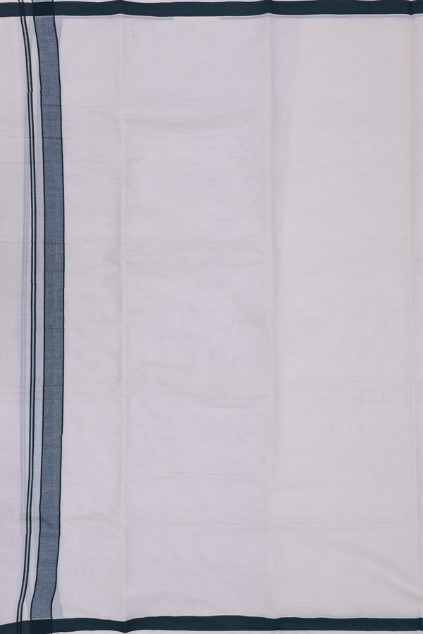 Contrast Border White Cotton Dhoti With Angavastram Set