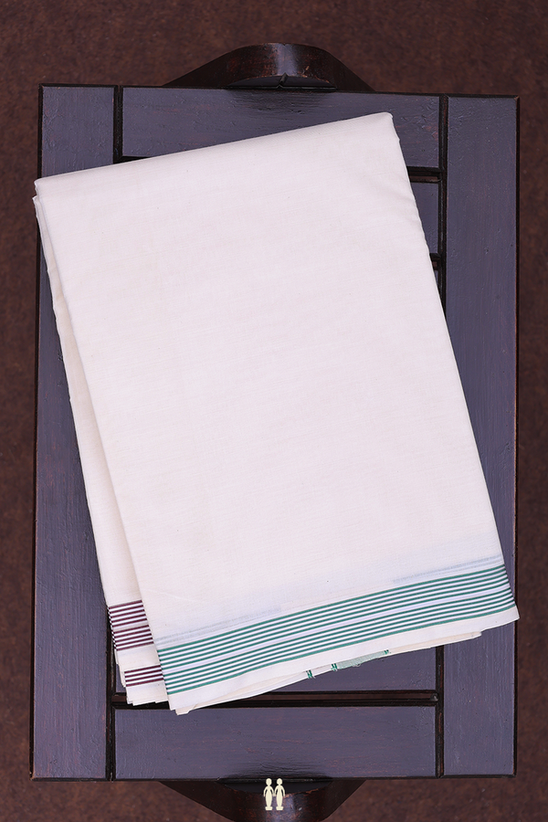 Stripes Border White Cotton Dhoti With Angavastram Set