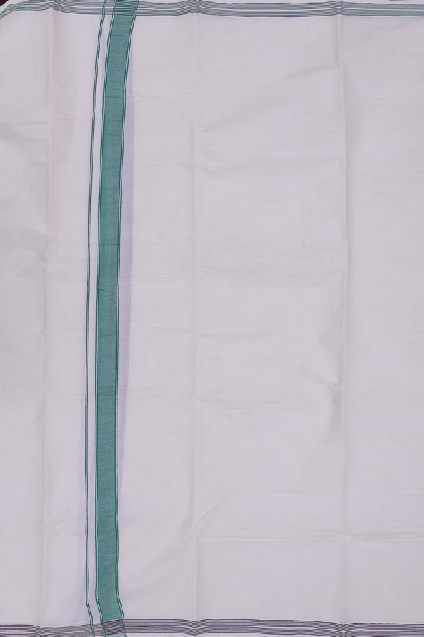Stripes Border White Cotton Dhoti With Angavastram Set