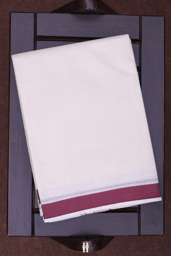 Contrast Border White Cotton Dhoti With Angavastram Set