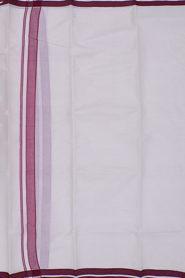 Contrast Border White Cotton Dhoti With Angavastram Set