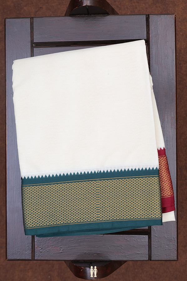 Ganga Jamuna Border White Cotton Dhoti With Angavastram Set