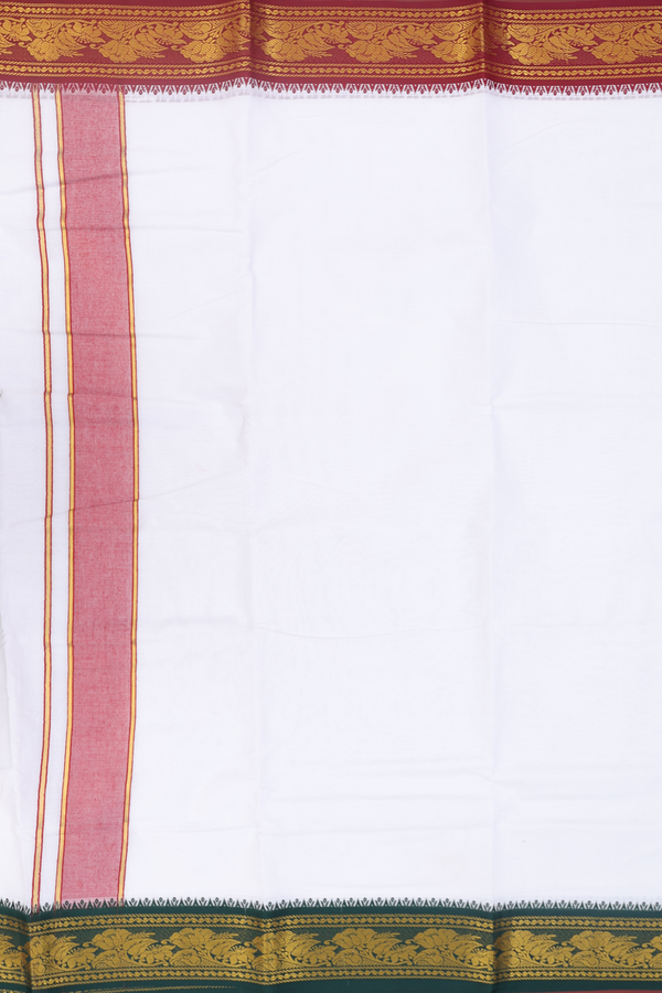 Ganga Jamuna Border White Cotton Dhoti With Angavastram Set